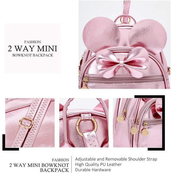 Bowknot Polka Dot Mini Backpack And Convertible Shoulder Bag Purse for Women - Picture 3 of 7